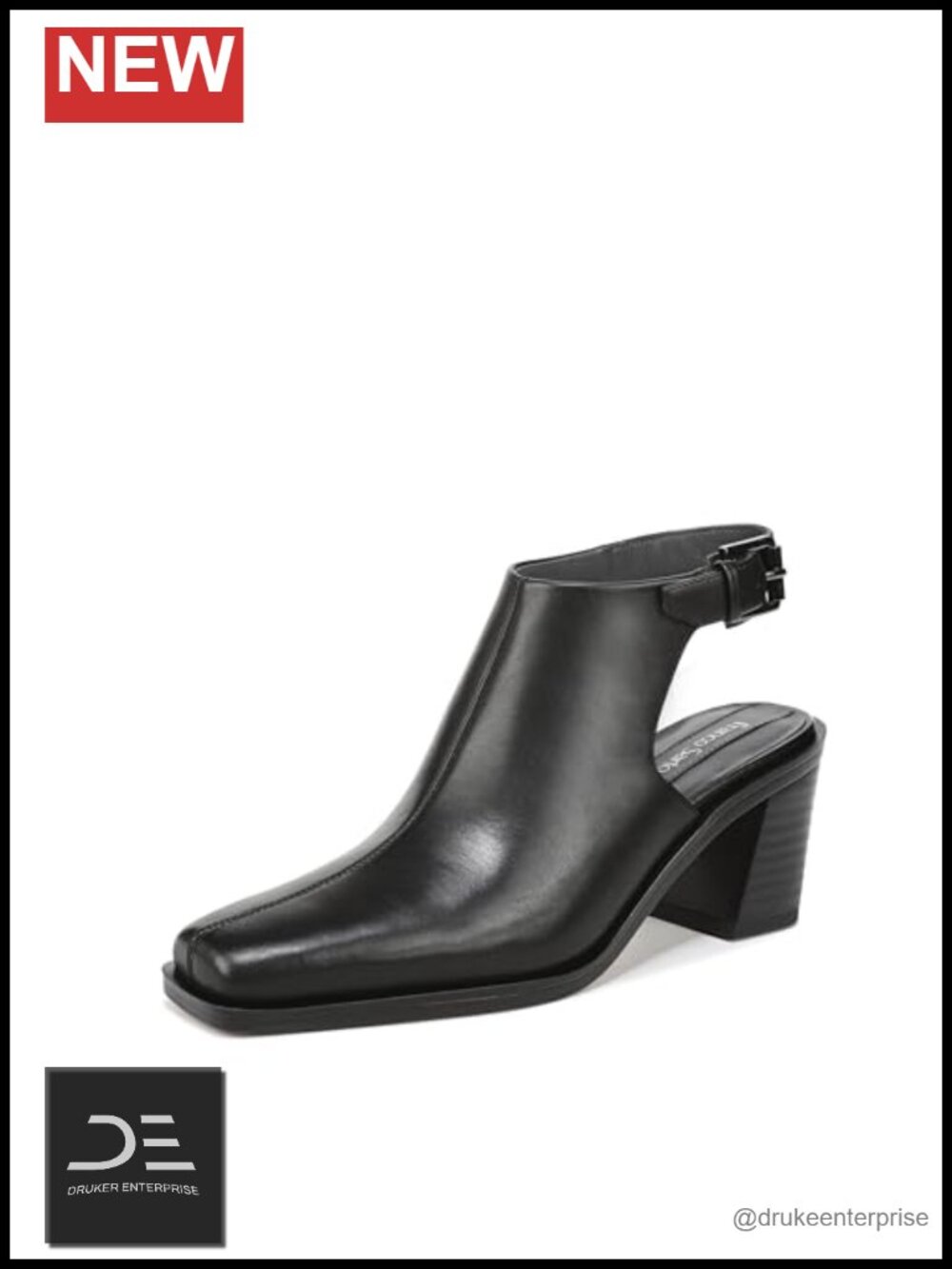 Franco Sarto Isadora Leather Ankle Bootie Buckle Block Heel Square Toe Women's